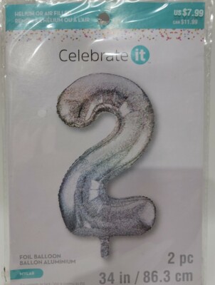 Celebrate It Number 2 Balloon Mylar 34-in Holographic Balloon. New
