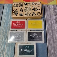 11 Piece Set of Wood Stamp Christmas Themed Wood Stamp Set Santa With 5 Ink Pads