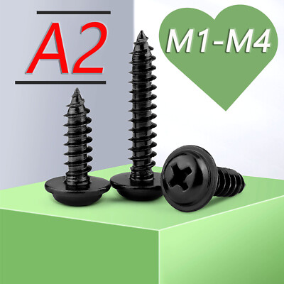 1mm - 5mm Pozi Flanged Self Tapping Screws Flange Tappers Zinc Plated Black