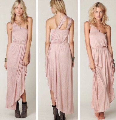 free people asymmetrical dress Rare FP Beach Goddess One Shoulder Draped S Colour:Pastel V Neck Chiffon Beach US Size:30