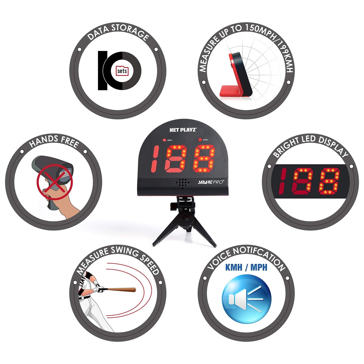 NET PLAYZ Speed Radar, Muti-Sports Radar Gun (Hands-Free) Measure