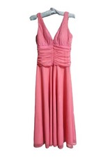 Pink Shirred Waist Prom Dress David's Bridal Size 6 Bridesmaid Sequins