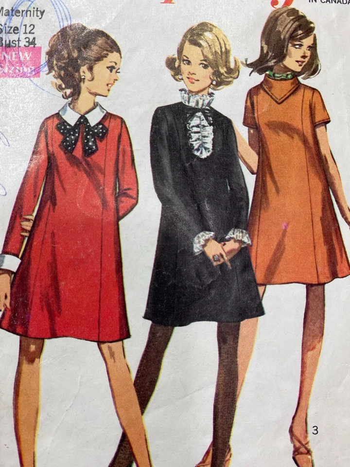 Mini Vestido Vintage Años 60 Patrón MATERNIDAD Línea A Patrón Simplicidad 7873 Talla 12 Foto 4 de 4