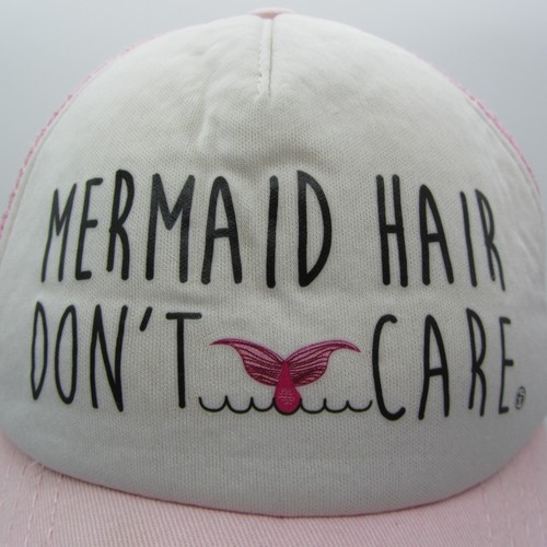 Mermaid Hair Don't Care Teen Trucker Hat Ball Cap Pink Mesh Back Snap Back - Picture 2 of 11
