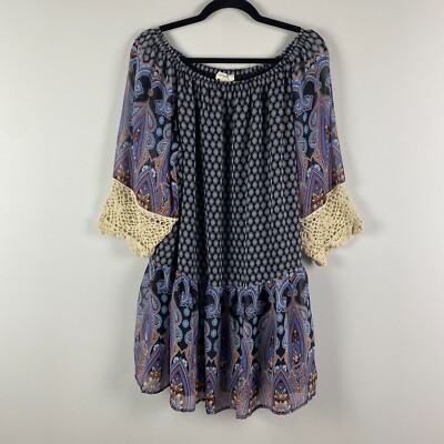 umgee off the shoulder dress Umgee Boho Off the Shoulder Dress Size Large Blue Paisley Multi Patterned