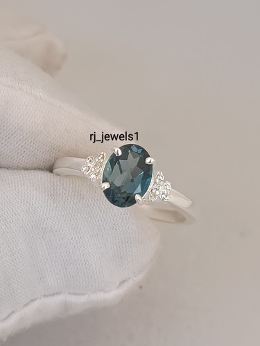 Anello vintage naturale topazio blu di Londra Zirconia Anello ovale topazio blu regalo di compleanno - Foto 9 di 9
