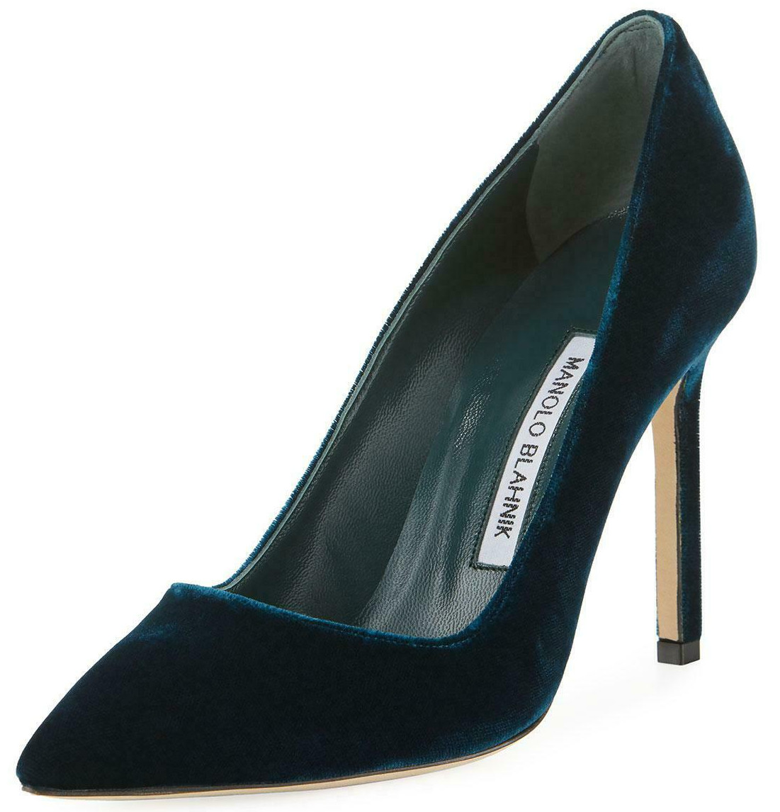 Nuevo Manolo Blahnik BB 105 Zapatillas Terciopelo Tacón Azul Marino Zapatos 35.5