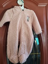 Disney Baby Minnie Mouse 0-3 Months Fleece Zippered Hooded Jumpsuit