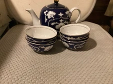 Imperial Porcelain 7pc Mini Tea Cup Set Cups and Teapot, Vintage Russian Pattern