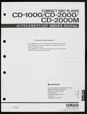 Original YAMAHA CD-1000 CD-2000/2000M Supplementary Service-Manual/Diagram o138