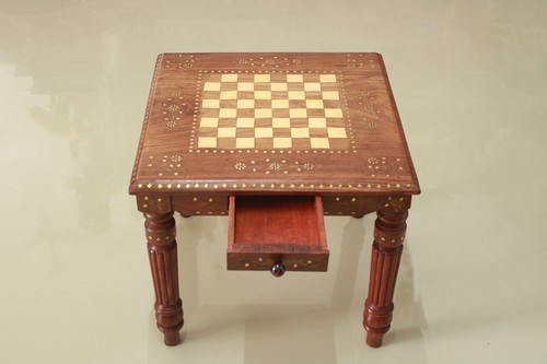 Mesa de tablero de ajedrez de madera vintage decoración antigua regalo café cuadrado/mesa central - Imagen 2 de 5