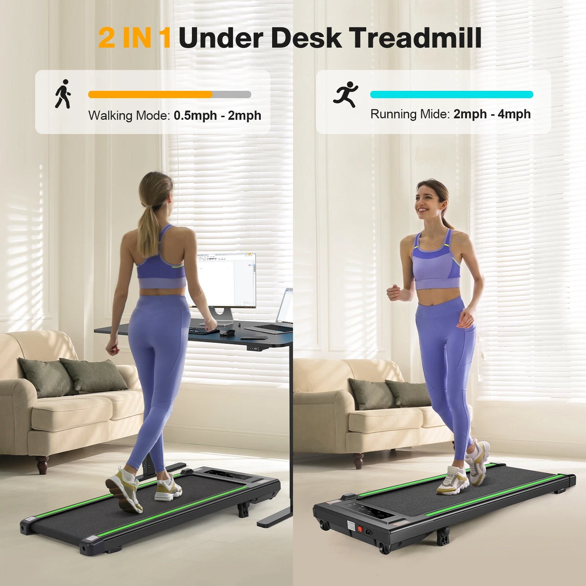 2.5HP Walking Pad Under Desk Adjustable Incline Treadmill w Remote