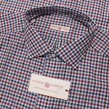 Luciano Barbera NWT Casual Button Down Shirt Size 2XL in Red/Multi Check Cotton