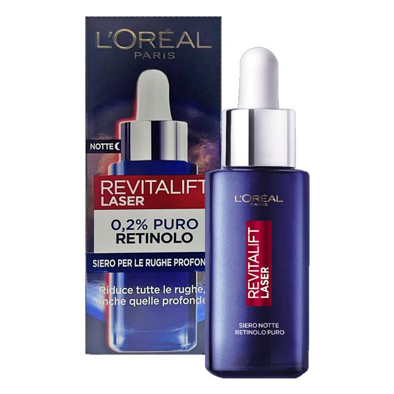 Siero viso anti rughe notte L'Oreal Revitalift Laser con retinolo puro 30ml