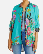 Johnny Was Panya Karis Boho Floral Silk Long Sleeve Button Up Blouse Multi, Sz M