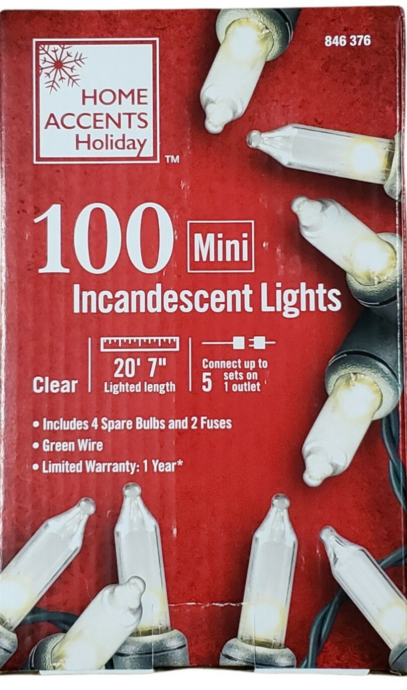 Home Accents Holiday 100 Mini Lights CLEAR on Green Wire Christmas