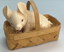 Vintage Ceramic Hand Painted Pig In A Hand Basket 6  x 8  Pig, Farm Animal Decor