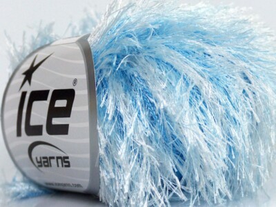 Cloudy Sky Blue & White Eyelash Colorful Yarn #46091 Ice Polyester 50 gram