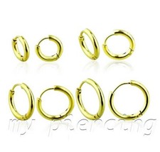 PAIR Gold PVD Plated Stainless Steel Hinged Hoop Earrings 20G 5/16" 3/8"