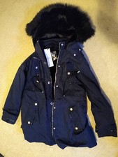 Womens Morgan Parka, W Hood, Size 8, Night Blue (dark Navy) 57% Cotton Bnwt New