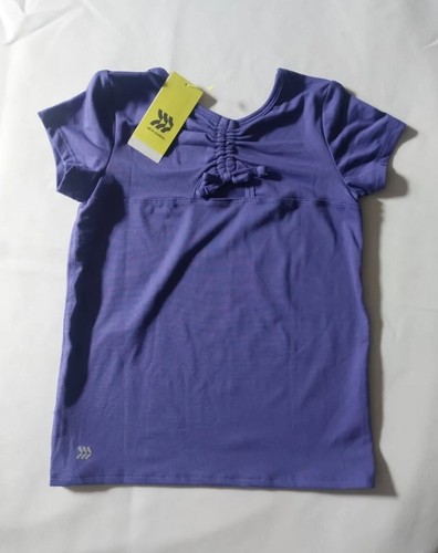All in Motion Girls' Short Sleeve Keyhole Back Sport T-Shirt Dark Purple S 6/6X - Picture 2 of 5