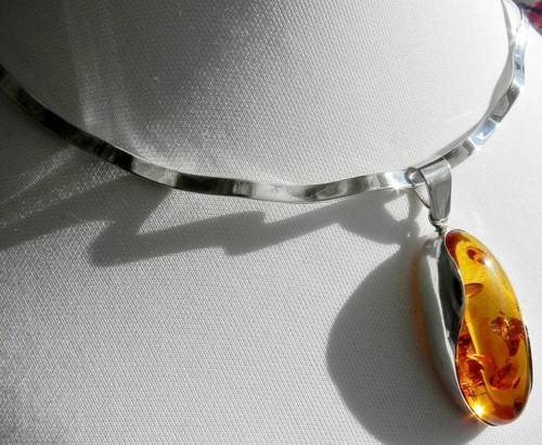 ✨STUNNING✨ 31g sterling silver 925 fully HM amber pendant choker collar necklace - 第 1/12 張圖片
