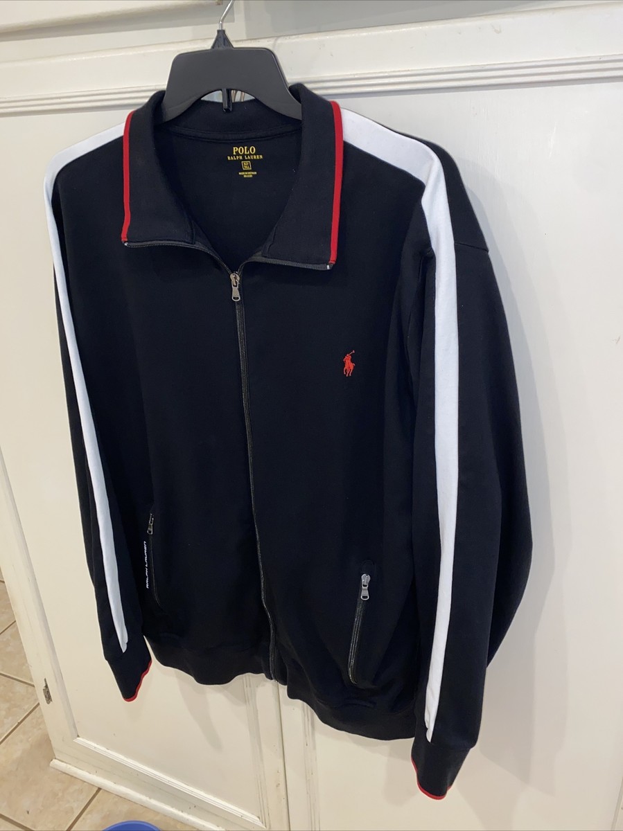 Polo Ralph Lauren Black Track Jacket Red Pony White Stripes Polo Ralph Lauren Black Track Jacket Red Pony White Stripes