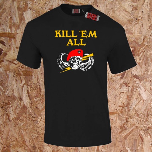 Kill Em All T-Shirt SAS Paratrooper Special Forces Military Skull Crossbones - Picture 5 of 7