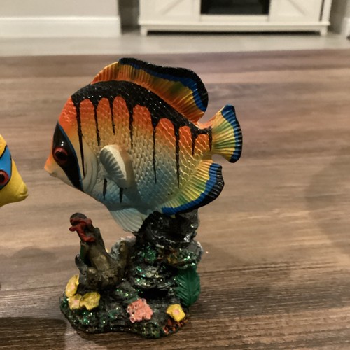 2 Colorful Tropical Fish Figurines Ocean Nautical 4” Tall For Aquarium - Picture 7 of 16