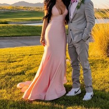 Sherri Hill Blush Pink Satin Mermaid Prom Dress Lace Up Back Size 00