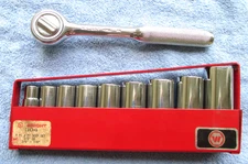 Wright Tool 304 3/8" Drive Deep Socket Set 3/8" - 7/8" 9 PC with Tray & Ratchet