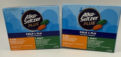 2x Alka-Seltzer Plus Day & Night Multi-Symptom Cold & Flu, Liquid Gels, 20 Each