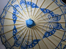 Vintage Japanese Wagasa Paper Parasol Bamboo Umbrella Butterfly Blue