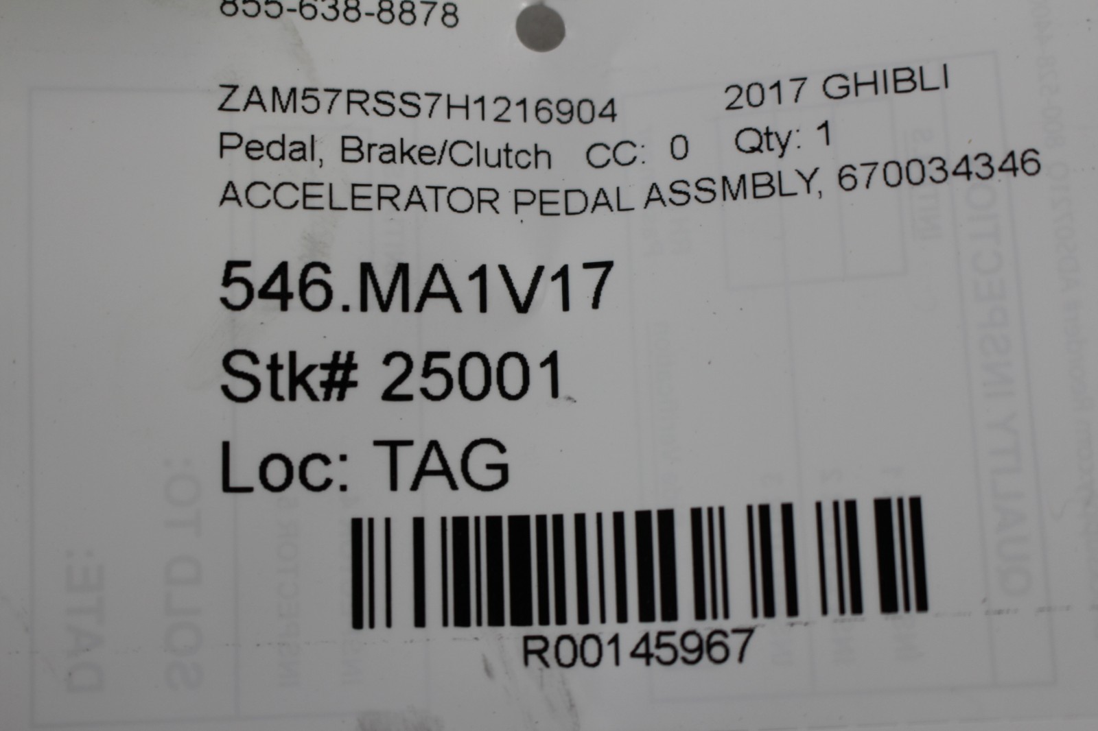 Maserati Ghibli, Levante, Accelerator Pedal, Used, P/N 670034346