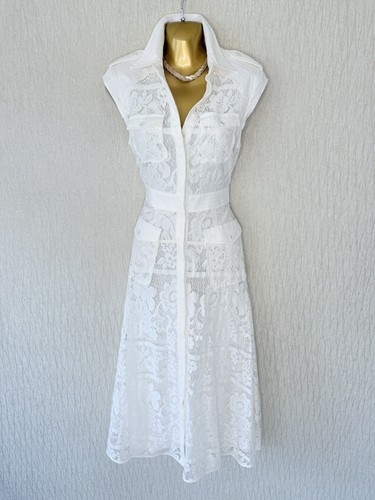 Exquisites Karen Millen X Lydia weißes Spitzen Maxi Shirt Kleid UK10 atemberaubend