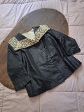 Antique Victorian Top Black Silk Tafetta And Cream Lace Petite