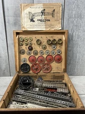 1920’s A.C. Gilbert Co Erector Set In Wood Box W/Manual Made In USA Incomplete