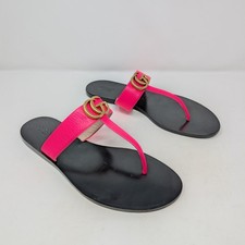 Gucci Marmont Pink Leather Thong Sandals Flip flops Size 40.5