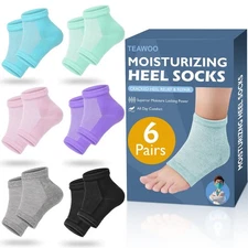 TEAWOO 6 Pairs Moisturizing Heel Socks for Cracked Treatment, Foot Care Toeless