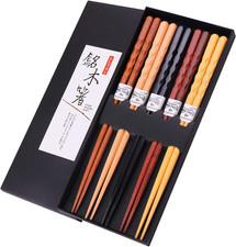 Japanese Wooden Chopsticks Set 5 Pairs Reusable Non Slip Gift Box