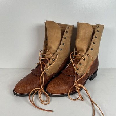 Vintage Justin Apache Bullhide Packer Boots | USA Made | Lace Up | Men s 9 D
