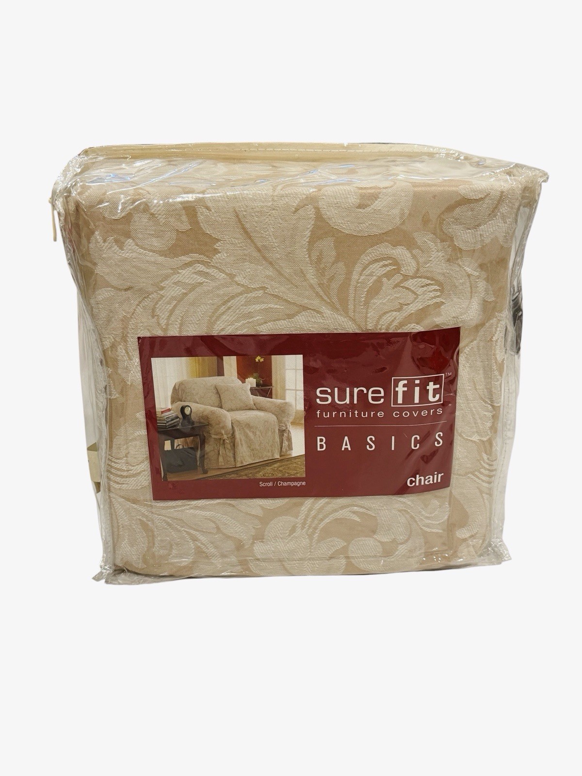 Vintage Rare Sure Fit Furniture Cover Basics For Chair Scroll/Champagne