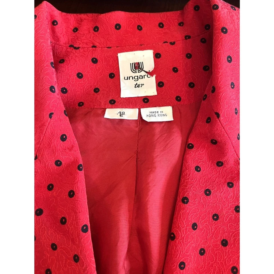 VTG Emanuel Ungaro Womens Silk Blazer Red Polka Dots Chic Maximalist Classic  - Image 2 of 4