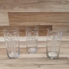 3 x Vintage Grapevine Etched Fine Glass Tumblers - 270ml