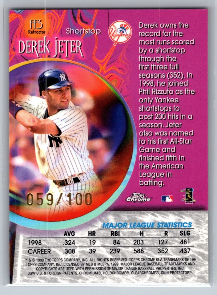 1999 Topps Chrome Derek Jeter Fortune 15 59/100 Refractor - Image 2 of 2