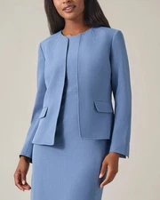 Kasper Women's Collarless Open-Front Jacket Blue Heron Plus Size 22W