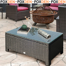 Rattan Garden Coffee Table Outdoor Patio Furniture Tempered Glass Top Aluminium