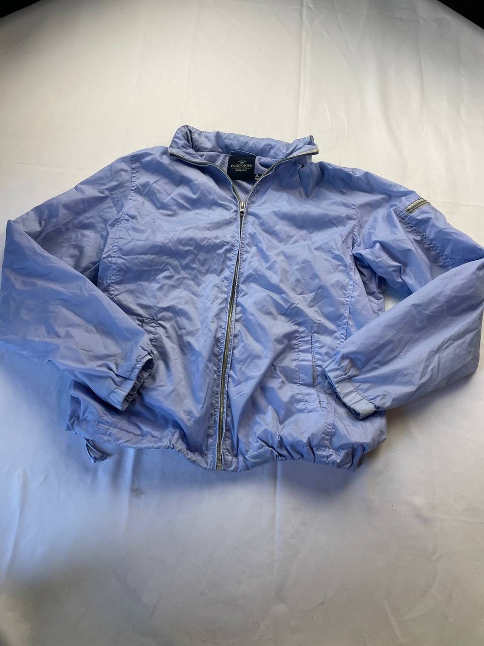 Vintage Faded Glory Hooded Windbreaker Jacket Medium 8-10 Blue Full Zip Lined