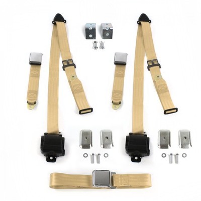 Ford 1935 - 1940  Airplane 3pt Tan Bench Seat Kit w/Brackets 3 Belts 