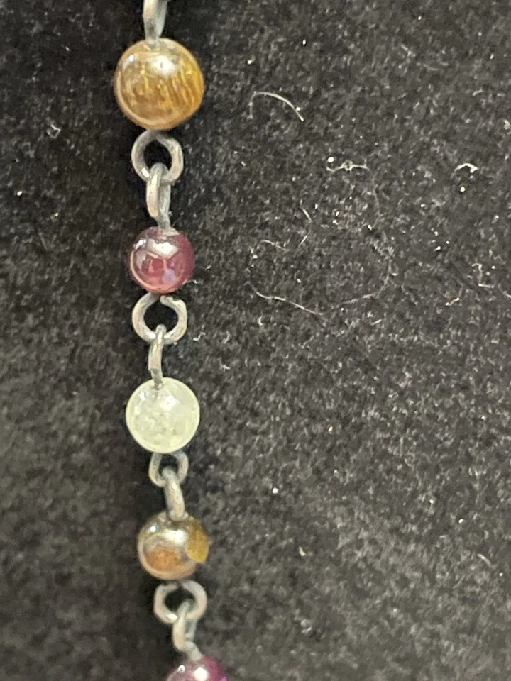 Collar de cadena con cuentas de piedras preciosas múltiples turmalina ágata jaspe aspecto boho esterlina Foto 2 de 4